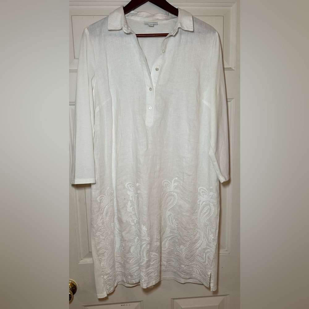 J. Jill White Embroidered Midi Shirt Dress with Collar